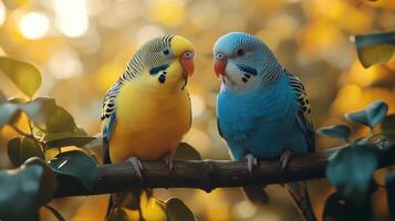 Two colorful parrots sitting on a branch photo