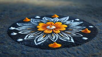 A flower is painted on a black surface photo