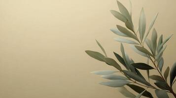 A painting of a plant with leaves on a beige background photo