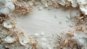 White flowers arranged in a circle on a white background photo