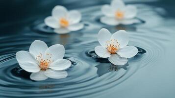 Three white flowers floating in water photo