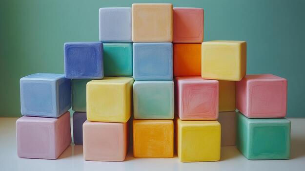 A pile of colorful blocks on a table photo