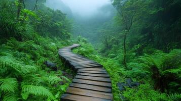 Wooden path in the jungle photo