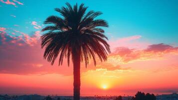 Palm tree in the sunset with colorful sky photo
