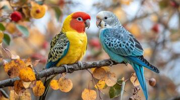 Two colorful parrots sitting on a branch photo