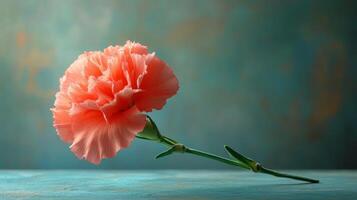 A single carnation flower on a blue background photo