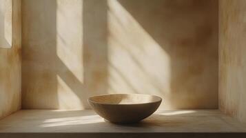 A bowl sitting on a window sill in a room photo