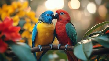 Two colorful birds sitting on a branch photo