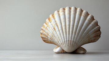 A large shell sitting on top of a table photo
