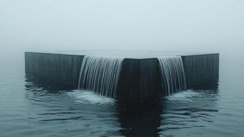 A waterfall is flowing into a large black box photo