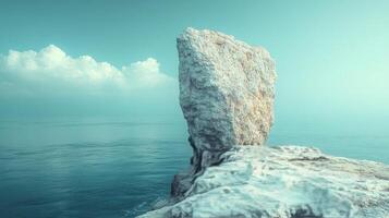 A rock formation on the edge of the ocean photo