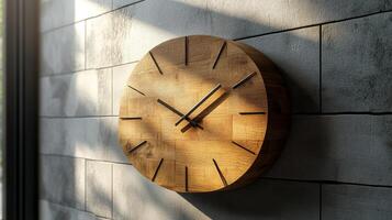 A clock mounted on a wall in front of a window photo