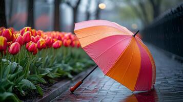 A red and orange umbrella photo