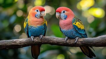 Two colorful parrots sitting on a branch photo