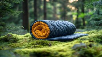 A sleeping bag in the woods photo
