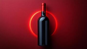 A bottle of red wine on a red background photo