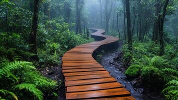 A wooden path in the jungle photo