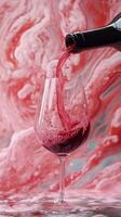 A wine glass with red liquid pouring into it photo