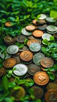Coins and leaves in the background photo