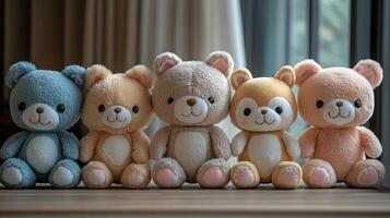 A group of teddy bears sitting on a table photo