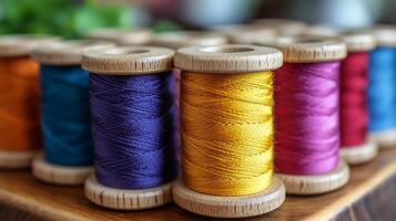 A spool of thread with different colors photo