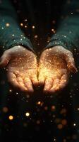 Golden sparks in hands of a woman photo