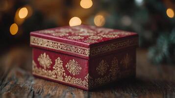 A red box with gold and red designs on it photo
