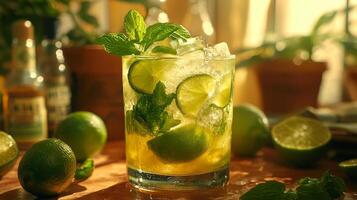 Mojito cocktail with lime and mint photo