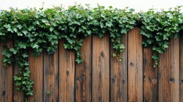 A wooden fence with ivy growing on it photo
