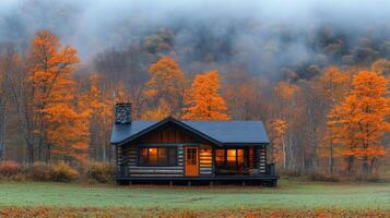 A small cabin in the middle of a field photo