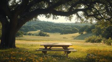 A picnic table under a tree photo