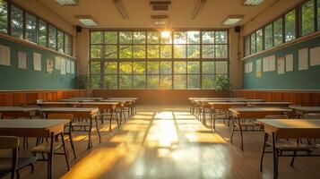 Empty classroom with windows photo