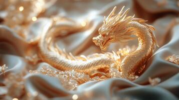 Golden dragon on silk fabric photo