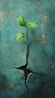 A young plant growing out of a crack in a wall photo