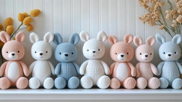 Bunny plush toys in different colors photo