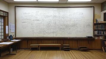 A large white board is in the middle of a room photo