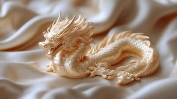 A golden dragon figurine on a white cloth photo