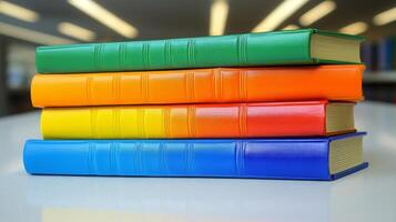A stack of colorful books on a table photo