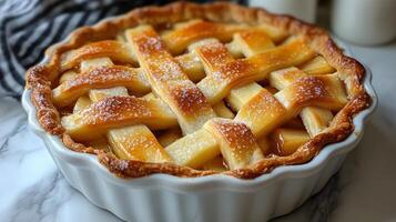 A pie with a lattice pattern on top photo