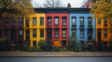A row of colorful houses in new york city photo