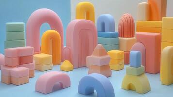 A group of colorful blocks on a blue surface photo