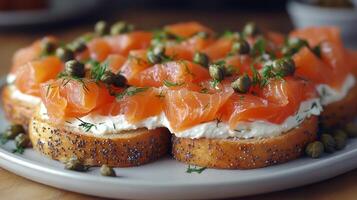 Smoked salmon and cream cheese on toast photo