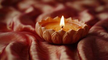 A candle is sitting on a cloth photo