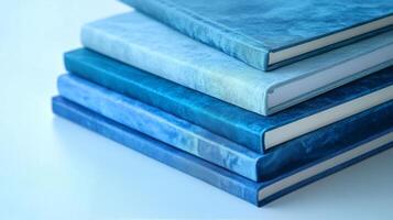 A stack of books with blue covers photo