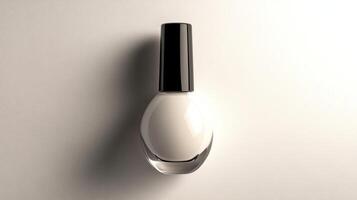 A white nail polish bottle on a white surface photo