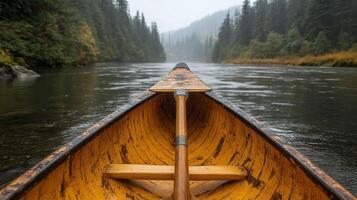 A canoe on the river in the woods photo