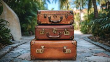 Three suitcases stacked on top of each other photo
