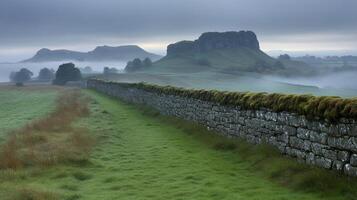 A stone wall with moss on it photo