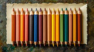 Colorful pencils on a paper background photo