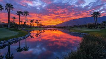 A beautiful sunset over the golf course at palm springs photo